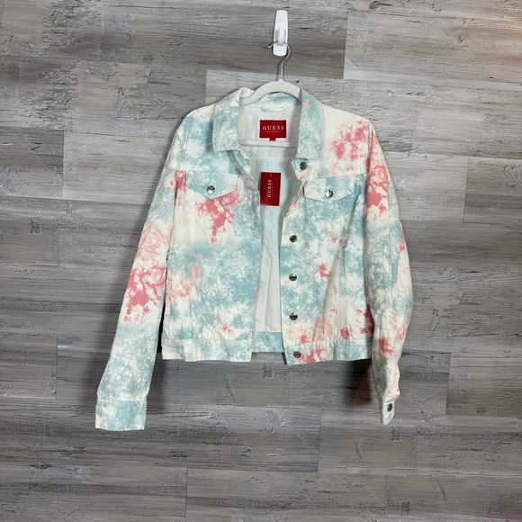 Guess Jackets & Blazers - Guess Women's Tie-Dye Jean Jacket - Blue and Pink